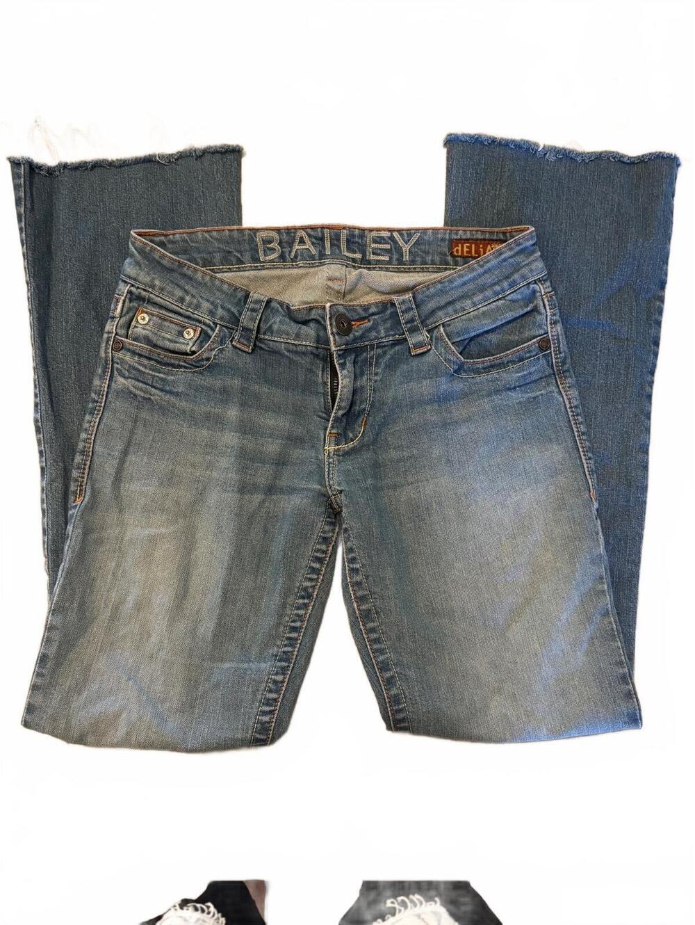 dELiA*s Bailey Flare Jeans Y2K Low Rise Raw Hem Size 5/6 Long